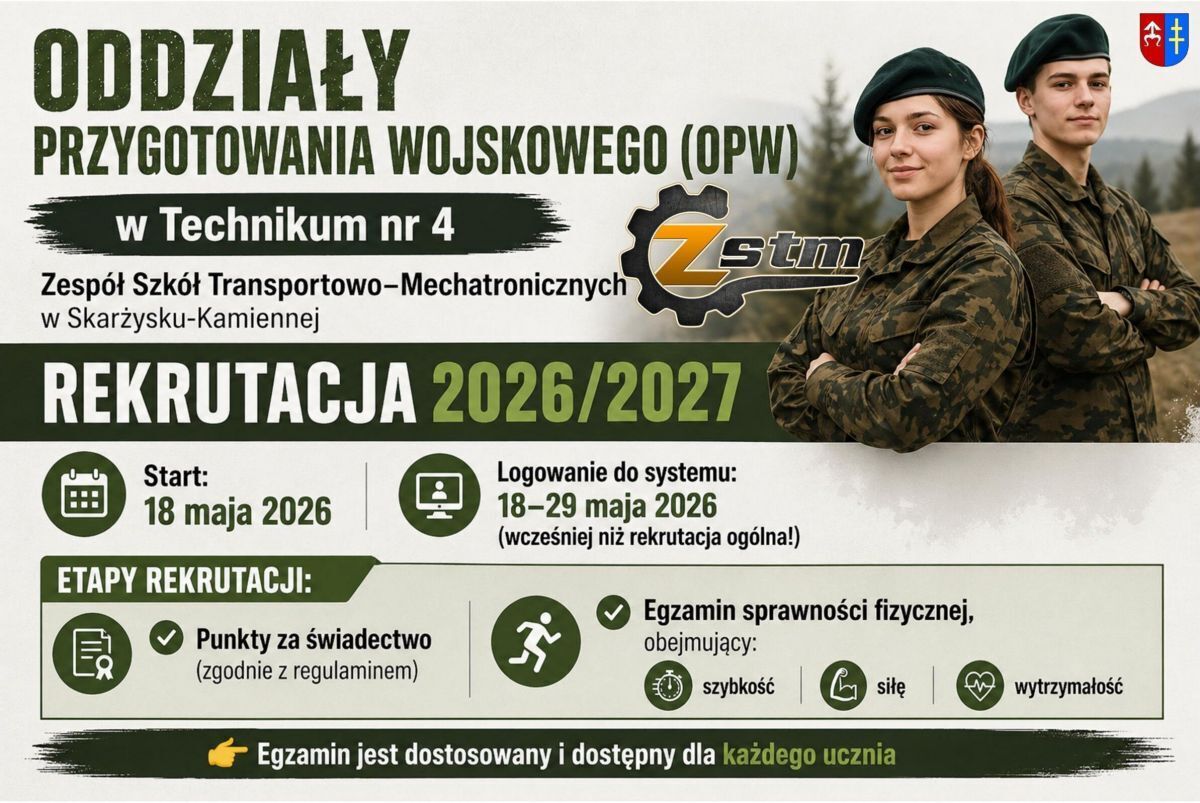 Wcześniejsza rekrutacja uczniów do Oddziałów Przygotowania Wojskowego w ZSTM w Skarżysku – nie przegap swojej szansy! 